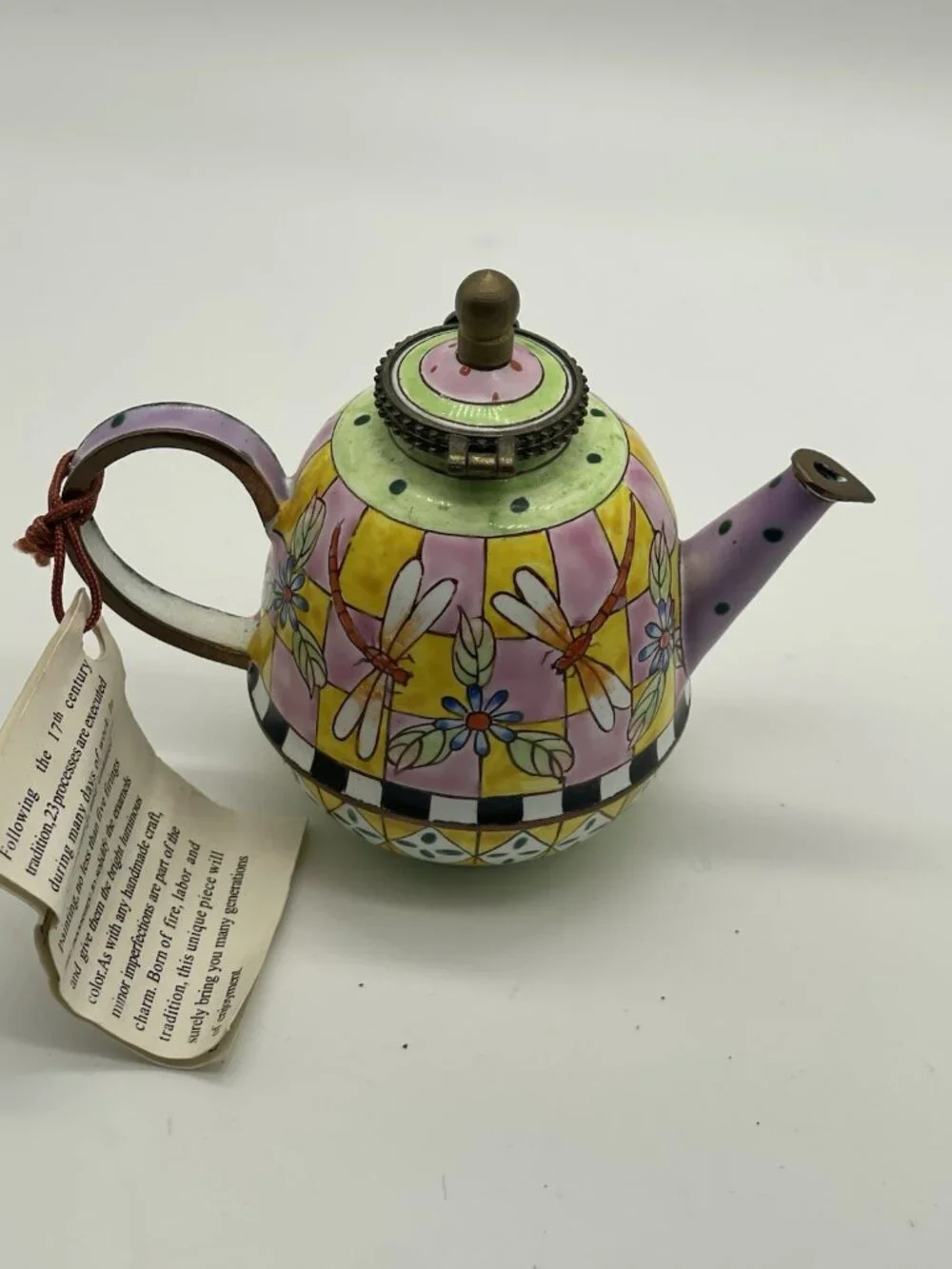 Kelvin Chen Hand Painted Enamel Mini Teapot Trinket Box No. 24 COA Dragonfly